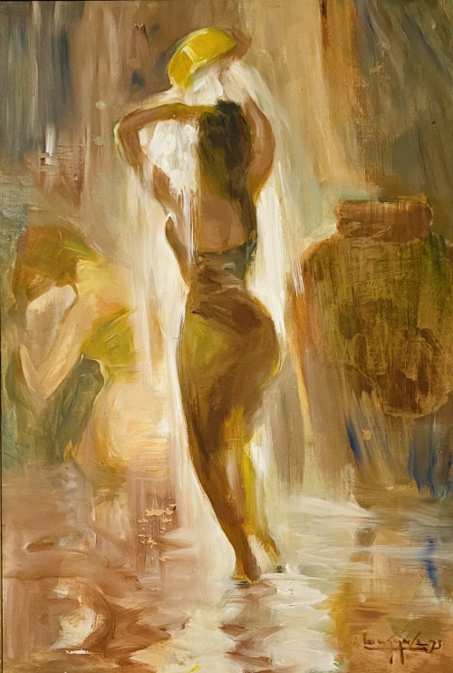 a painting of a woman in a bathing suit